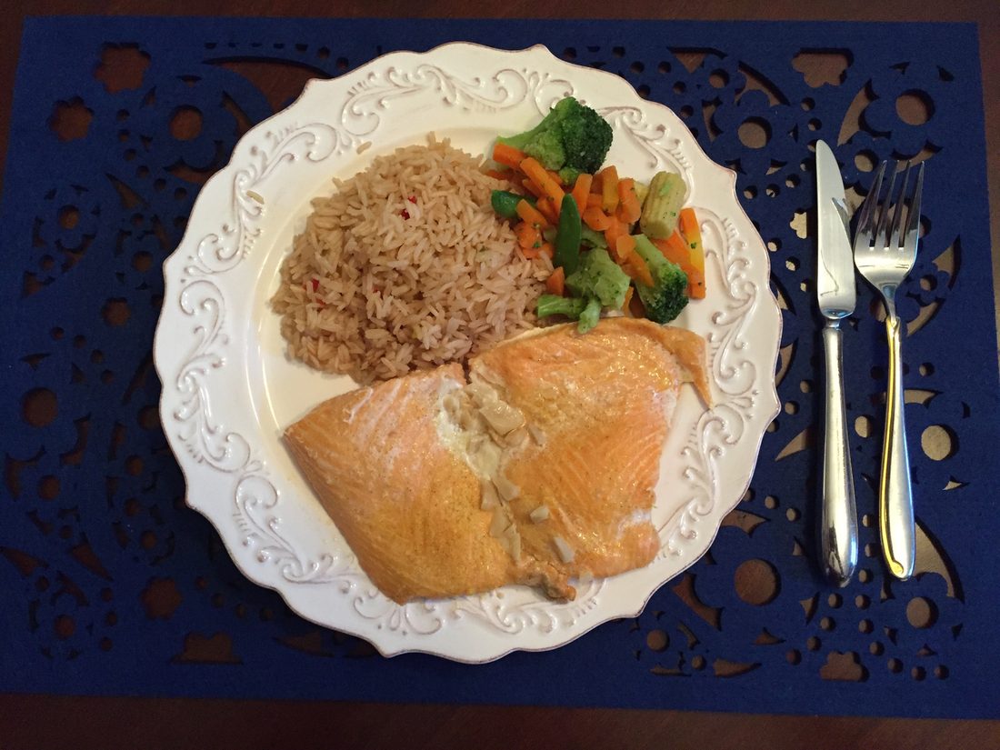 Fried rice with salmon, Puerto Rican and Chinese fusion