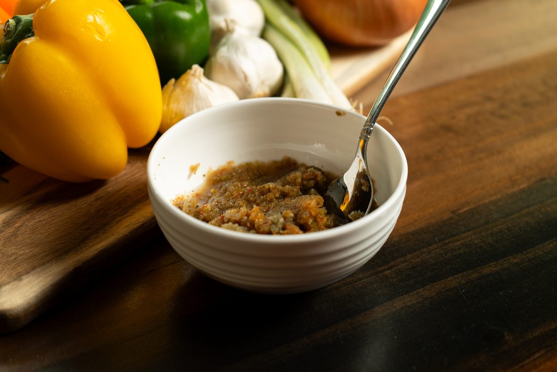 A bowl of homemade Puerto Rican sofrito